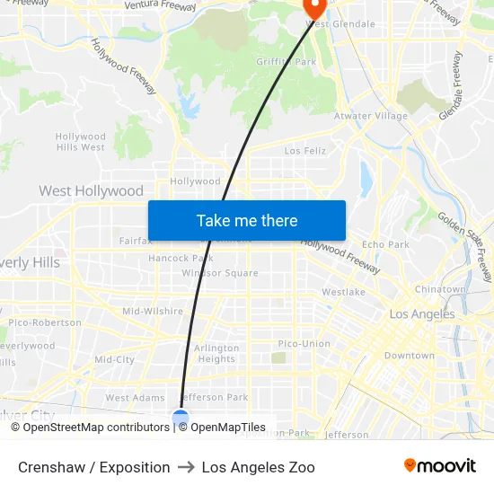 Crenshaw / Exposition to Los Angeles Zoo map