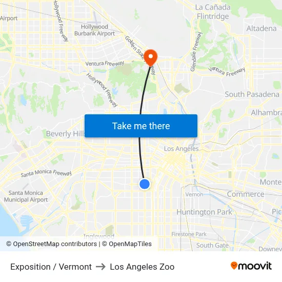 Exposition / Vermont to Los Angeles Zoo map