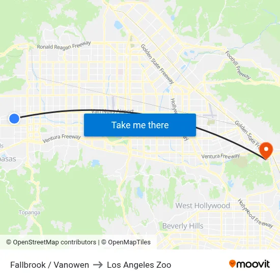 Fallbrook / Vanowen to Los Angeles Zoo map