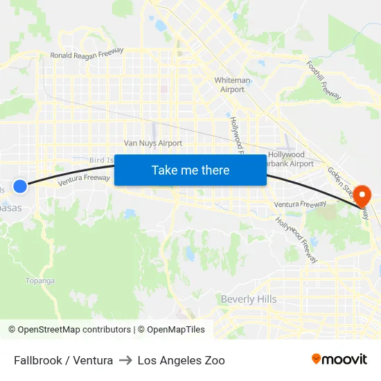 Fallbrook / Ventura to Los Angeles Zoo map