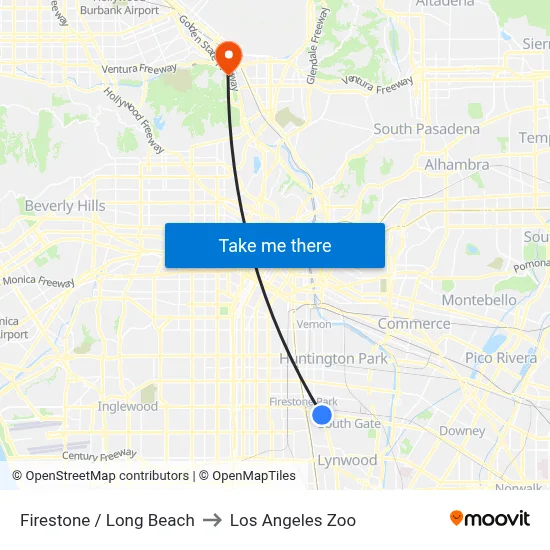 Firestone / Long Beach to Los Angeles Zoo map