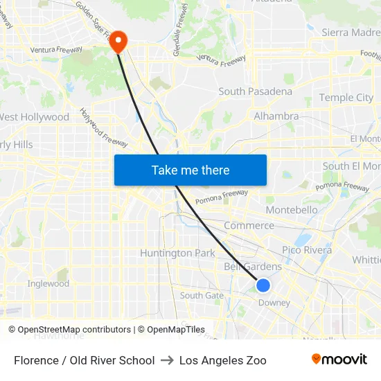 Florence / Old River School to Los Angeles Zoo map