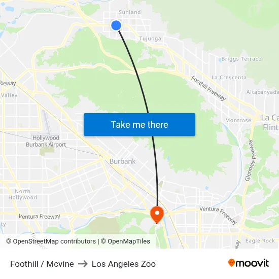 Foothill / Mcvine to Los Angeles Zoo map