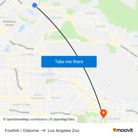 Foothill / Osborne to Los Angeles Zoo map