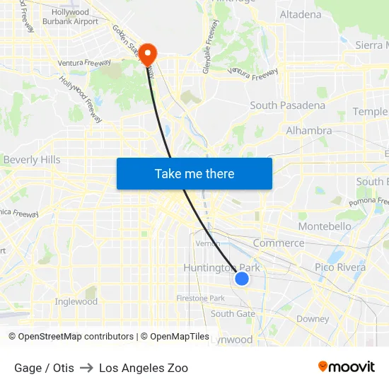 Gage / Otis to Los Angeles Zoo map