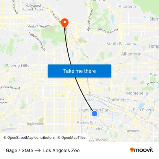 Gage / State to Los Angeles Zoo map