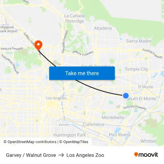 Garvey / Walnut Grove to Los Angeles Zoo map