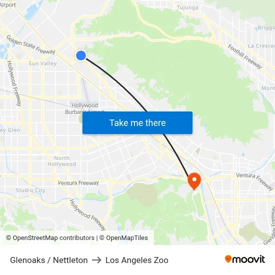 Glenoaks / Nettleton to Los Angeles Zoo map