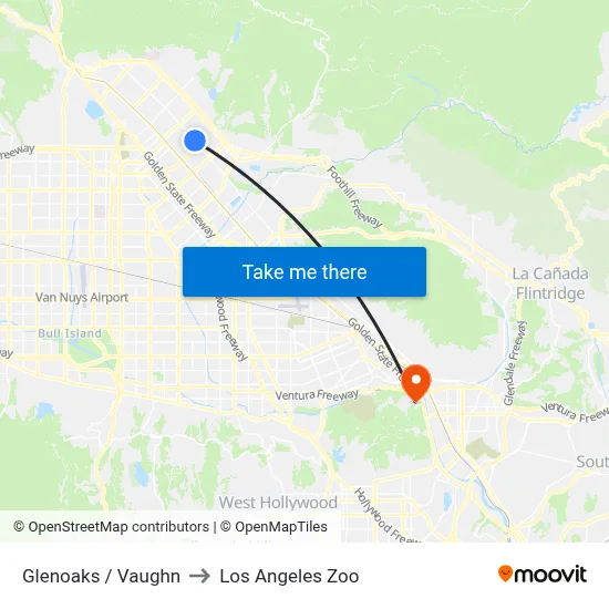 Glenoaks / Vaughn to Los Angeles Zoo map