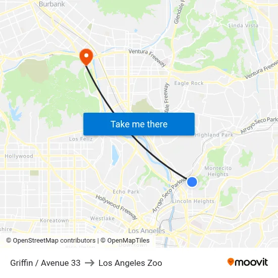Griffin / Avenue 33 to Los Angeles Zoo map