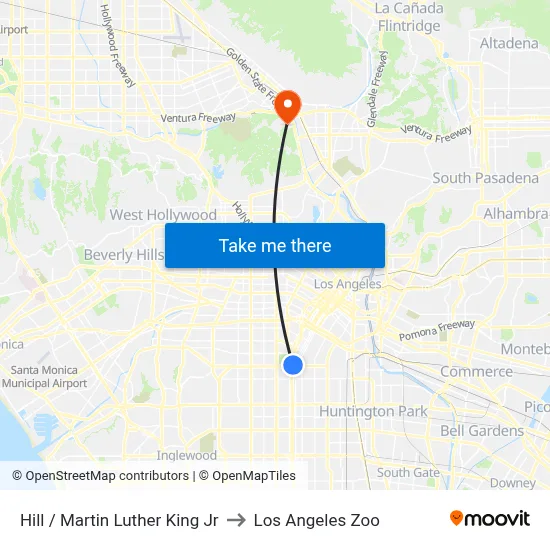 Hill / Martin Luther King Jr to Los Angeles Zoo map
