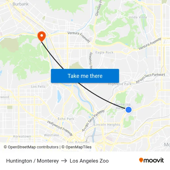 Huntington / Monterey to Los Angeles Zoo map