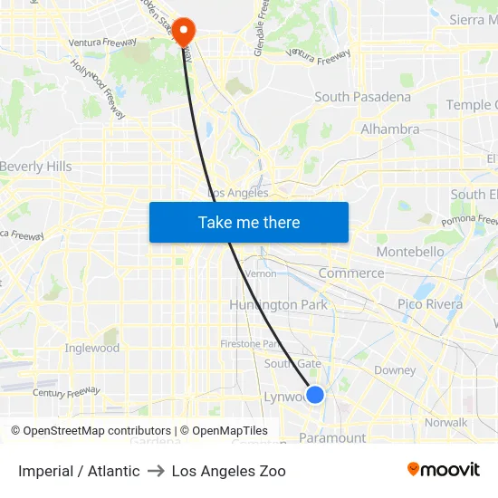 Imperial / Atlantic to Los Angeles Zoo map