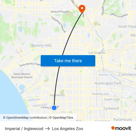 Imperial / Inglewood to Los Angeles Zoo map