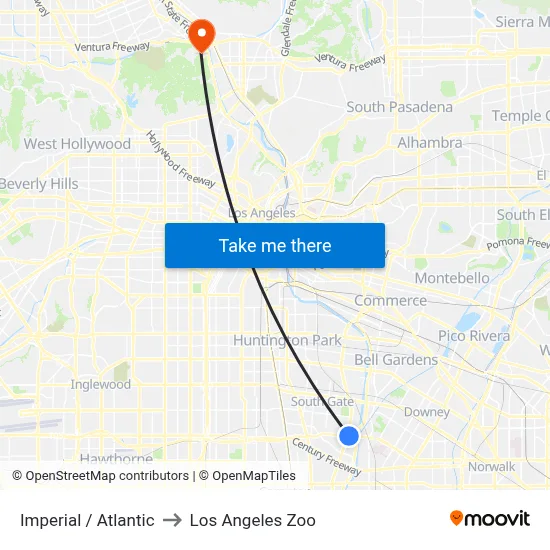 Imperial / Atlantic to Los Angeles Zoo map