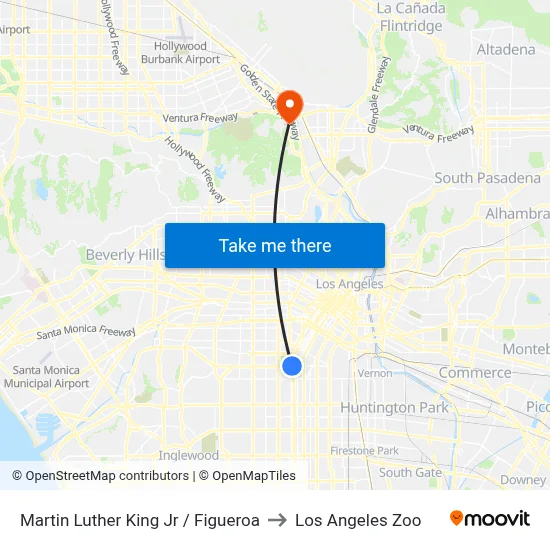 Martin Luther King Jr / Figueroa to Los Angeles Zoo map
