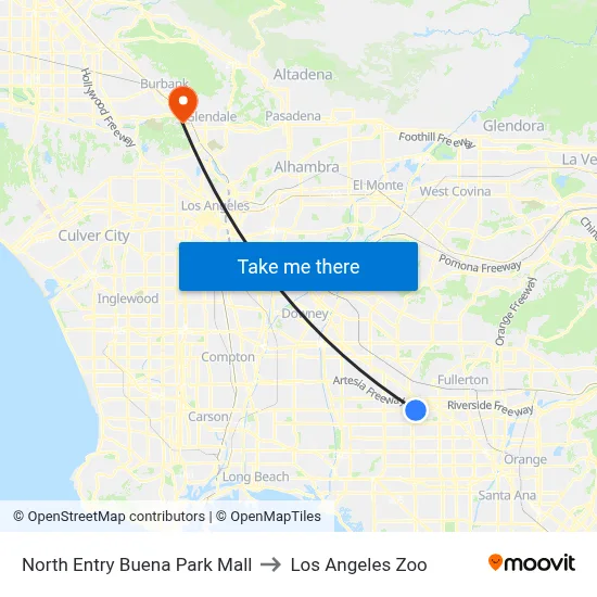 North Entry Buena Park Mall to Los Angeles Zoo map
