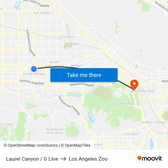 Laurel Canyon / G Line to Los Angeles Zoo map