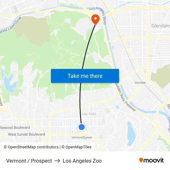 Vermont / Prospect to Los Angeles Zoo map