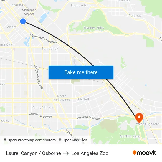 Laurel Canyon / Osborne to Los Angeles Zoo map