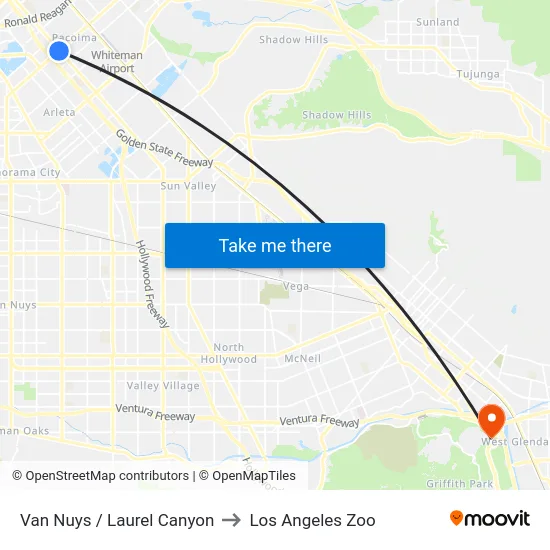 Van Nuys / Laurel Canyon to Los Angeles Zoo map