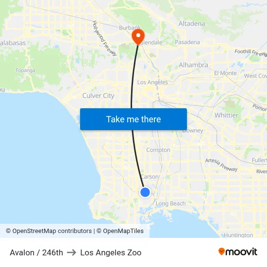 Avalon / 246th to Los Angeles Zoo map