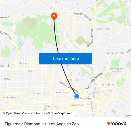 Figueroa / Diamond to Los Angeles Zoo map