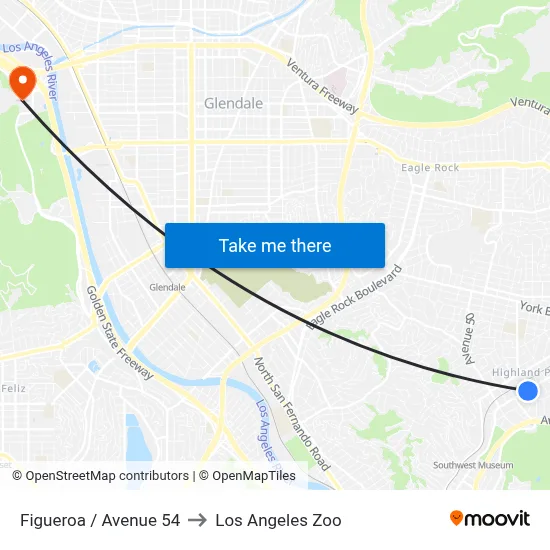 Figueroa / Avenue 54 to Los Angeles Zoo map