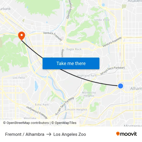 Fremont / Alhambra to Los Angeles Zoo map