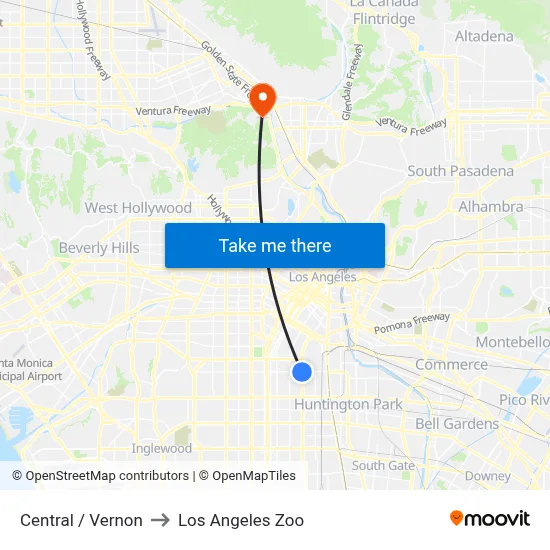 Central / Vernon to Los Angeles Zoo map