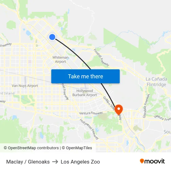 Maclay / Glenoaks to Los Angeles Zoo map