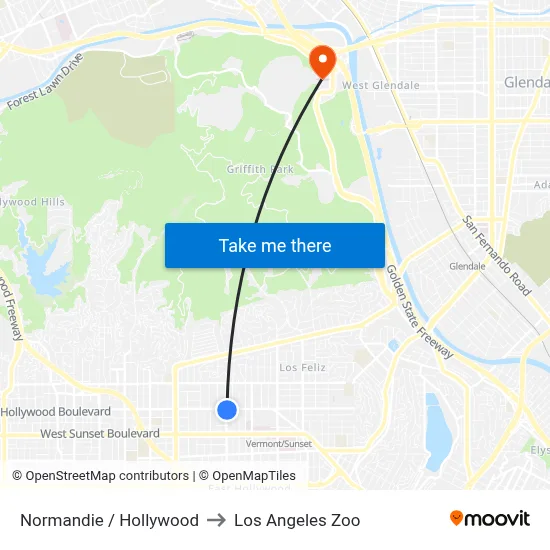 Normandie / Hollywood to Los Angeles Zoo map