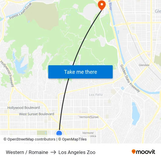 Western / Romaine to Los Angeles Zoo map