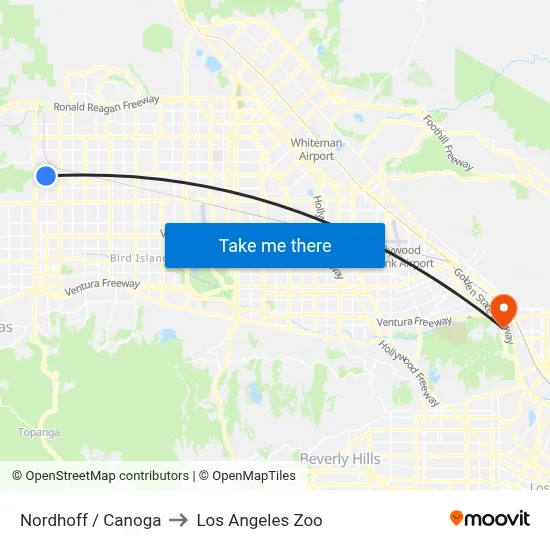 Nordhoff / Canoga to Los Angeles Zoo map