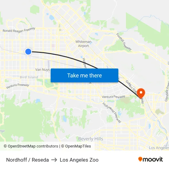 Nordhoff / Reseda to Los Angeles Zoo map