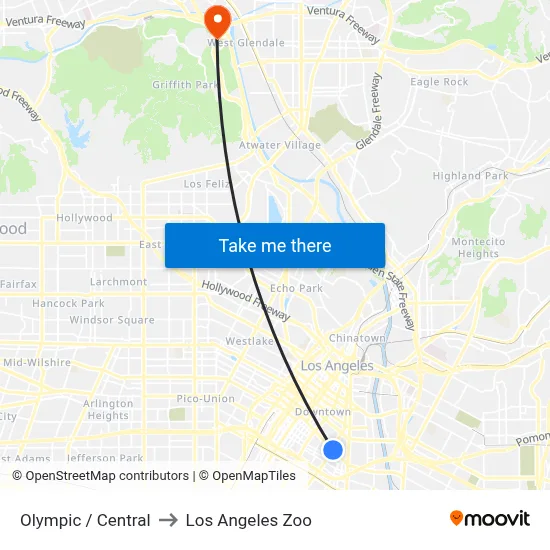 Olympic / Central to Los Angeles Zoo map