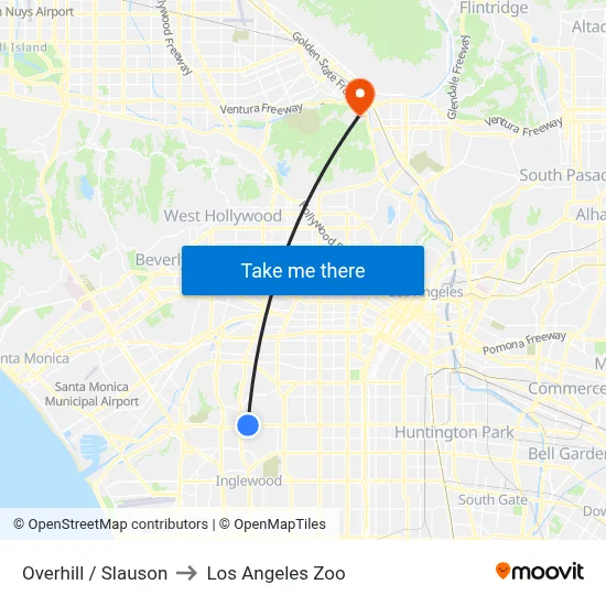 Overhill / Slauson to Los Angeles Zoo map