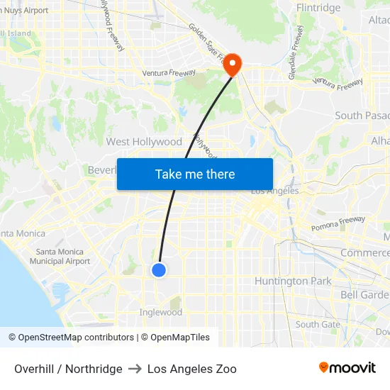 Overhill / Northridge to Los Angeles Zoo map