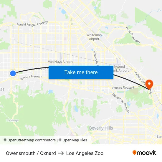 Owensmouth / Oxnard to Los Angeles Zoo map
