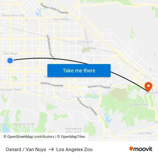 Oxnard / Van Nuys to Los Angeles Zoo map