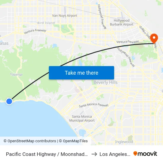 Pacific Coast Highway / Moonshadows Rest to Los Angeles Zoo map