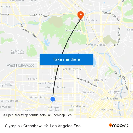 Olympic / Crenshaw to Los Angeles Zoo map