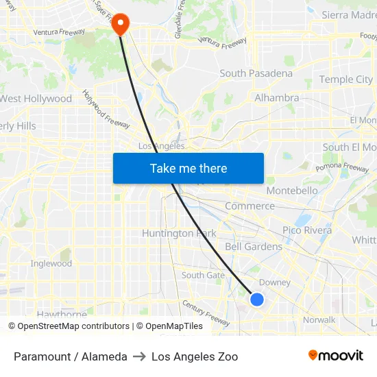 Paramount / Alameda to Los Angeles Zoo map