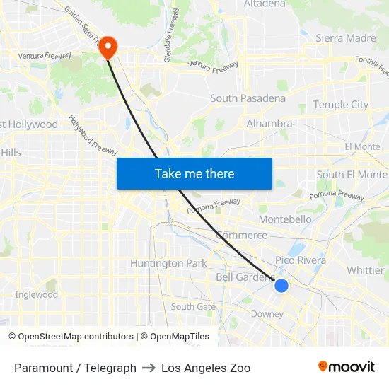 Paramount / Telegraph to Los Angeles Zoo map