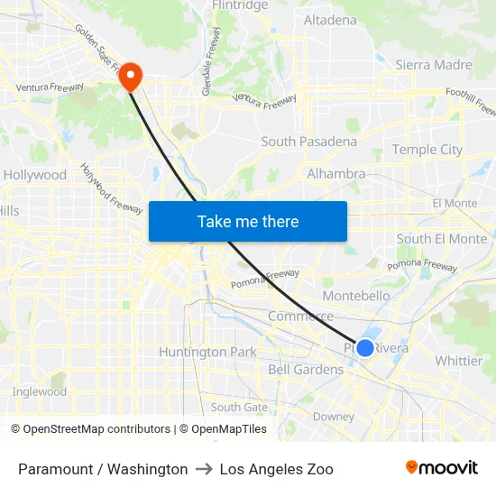 Paramount / Washington to Los Angeles Zoo map
