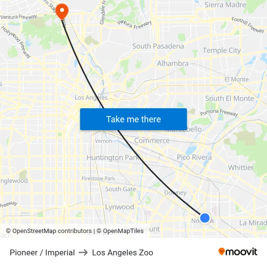 Pioneer / Imperial to Los Angeles Zoo map