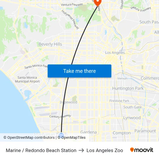 Marine / Redondo Beach Station to Los Angeles Zoo map