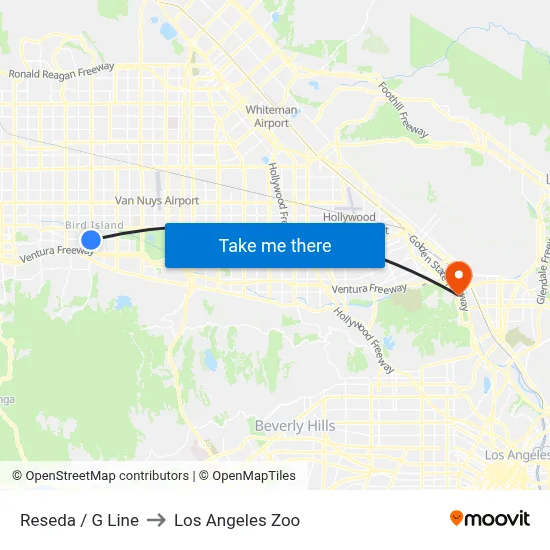 Reseda / G Line to Los Angeles Zoo map