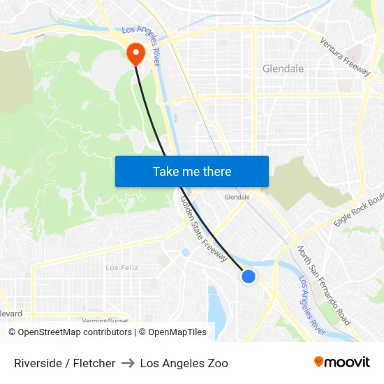 Riverside / Fletcher to Los Angeles Zoo map