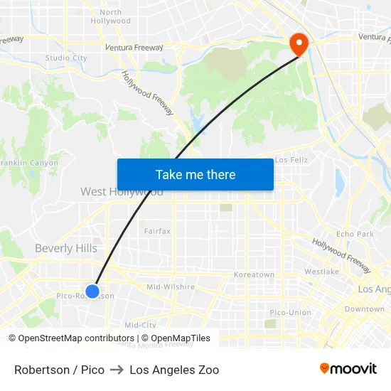 Robertson / Pico to Los Angeles Zoo map